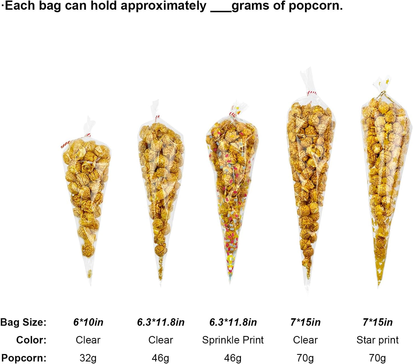 EKAPACKAGING 50Pcs 6.3x11.8 Inches Sprinkle Print Cone Shaped Treat Cellophane Bags Twist Tie Triangle Christmas Party Favor Cotton Candy Bags With Ties For Popcorn, Chocolates, Ice Cream Cone