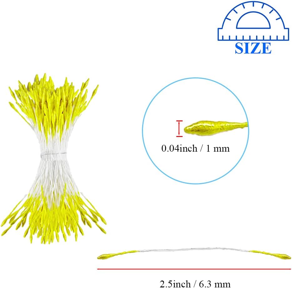 HAHIYO 1000Pcs 1mm Light Yellow Pearl Double Head Flower Pistil for Flower Making Scrapbook Decoration Mini Handmade Artificial Pistil Pearlized Floral Stamen Pollen