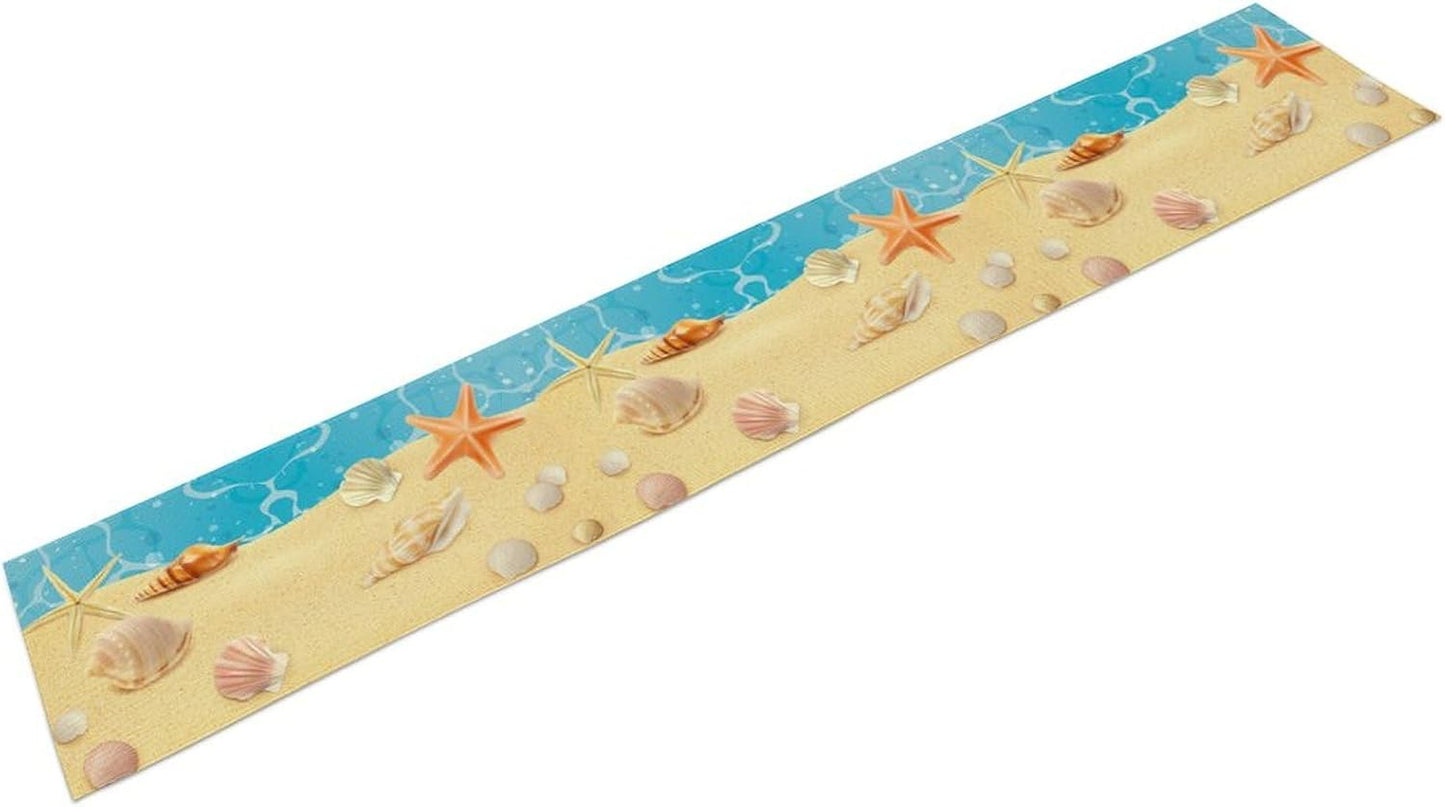 Sea Turtle Table Runner Marine Life Starfish Nautical Blue Green Ocean Theme Kitchen Table Decorations for Indoor Outdoor Home Party Decorations 13 * 120 Inch