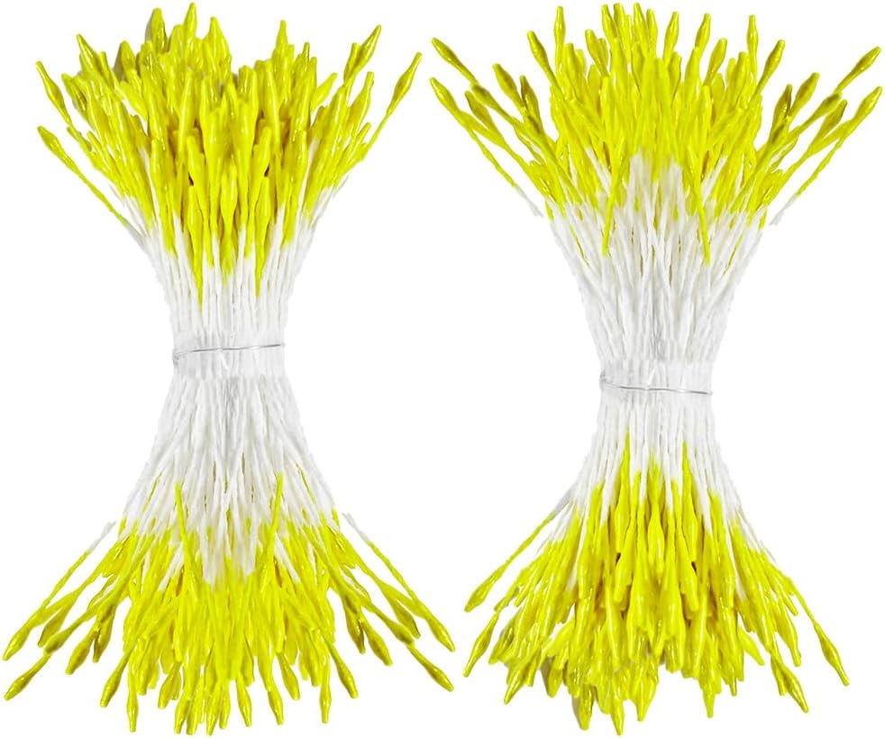 HAHIYO 1000Pcs 1mm Light Yellow Pearl Double Head Flower Pistil for Flower Making Scrapbook Decoration Mini Handmade Artificial Pistil Pearlized Floral Stamen Pollen