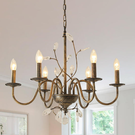 Farmhouse Crystal Chandelier,26 Inch Modern Flower Branch Oil-Rubbed Bronze Rustic Vintage Hanging Pendant Ceiling Light Fixture for Living Room Dining Room Bedroom Foyer Entryway