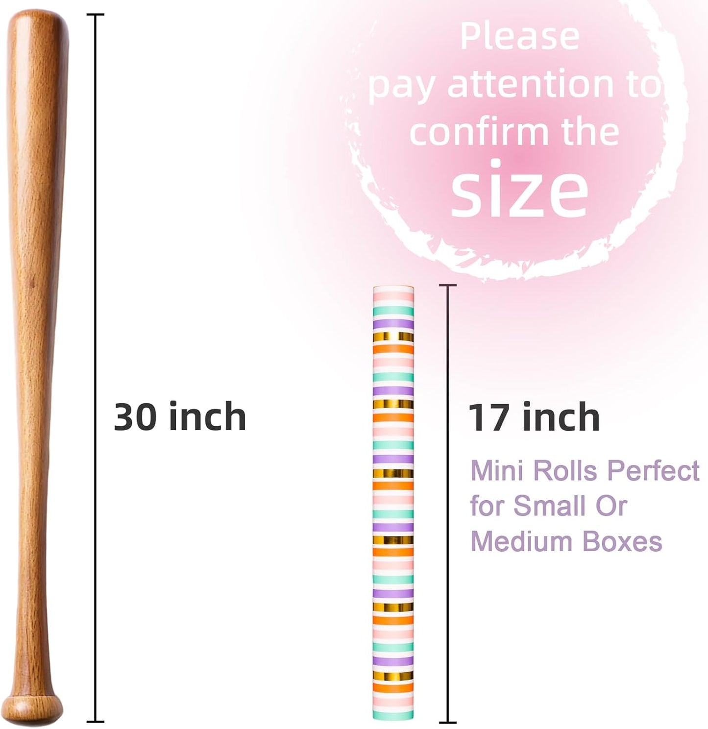 Yarcony Gift Wrapping Paper Roll, Rainbow Wrapping Paper, Colorful Stripes Gift Wrap with Gold Foil for Birthday, Baby Shower, Wedding, Christmas, All Occasions (Mini Roll, 17 Inch X 33 Feet)