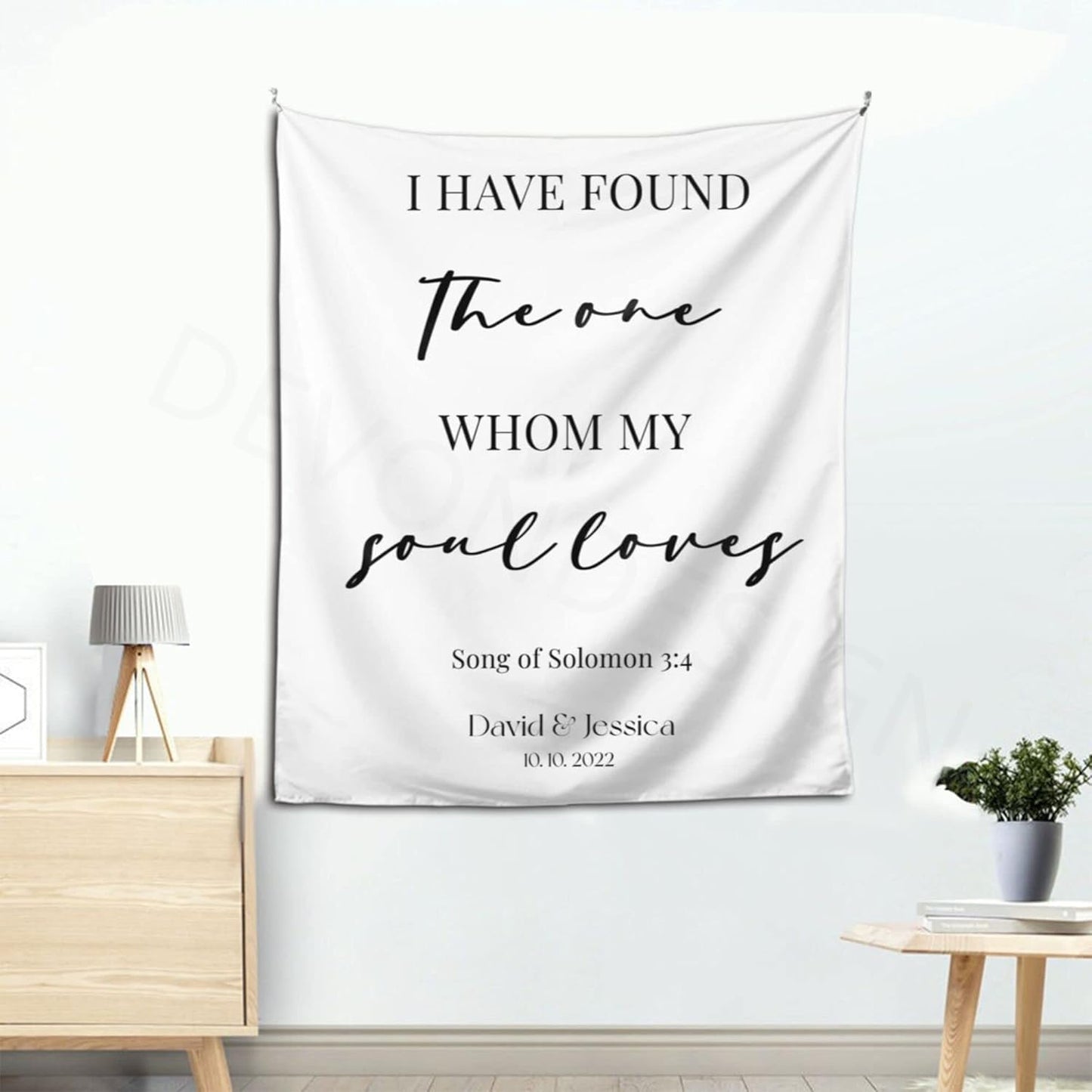 I Have Found The One Whom My Soul Loves Backdrop,Custom Tapestry with Names and Date,Rustic Wedding Sign,Personalized Calligraphy Wedding Banner for Ceremony,Reception Backdrop