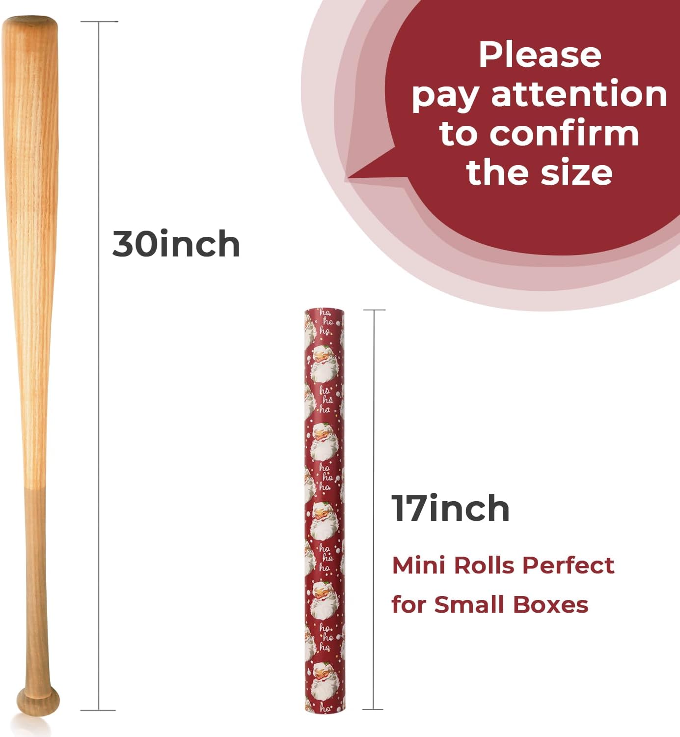 Ribbli Christmas Wrapping Paper Reversible Vintage Santa and Merry Christmas Red White Gift Wrapping Paper Rolls-17 Inch x 33 Feet