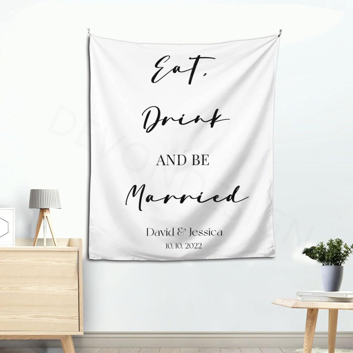 Eat, Drink and Be Married Backdrop, Custom Tapestry with Names Date, Rustic Wedding Sign, Personalized Calligraphy Banner for Ceremony, Reception Arch, Decoration
