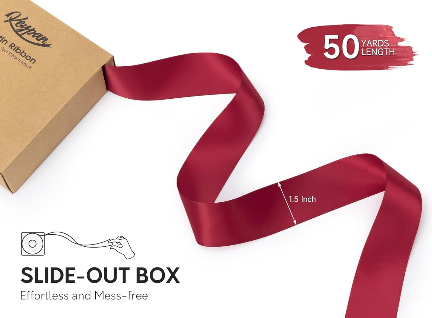 Burgundy Satin Ribbon 1-1/2 Inch x 50 Yards Double-Faced Ribbons for Christmas Gift Wrapping Flower Bouquet Wedding Paper Bows Invitations Crafts