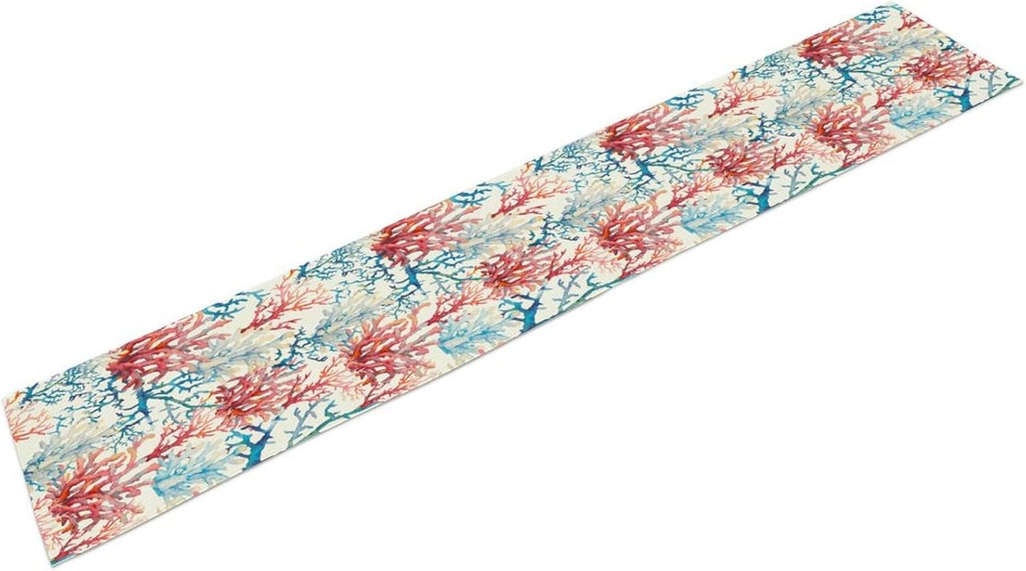 Blue Beach Table Runner, Tropical Ocean Coast Table Runner, Seashell Seasonal Nautical Restaurant Coffee Table Decorations for Home Holiday Party Indoor Outdoor 13x120 Inch