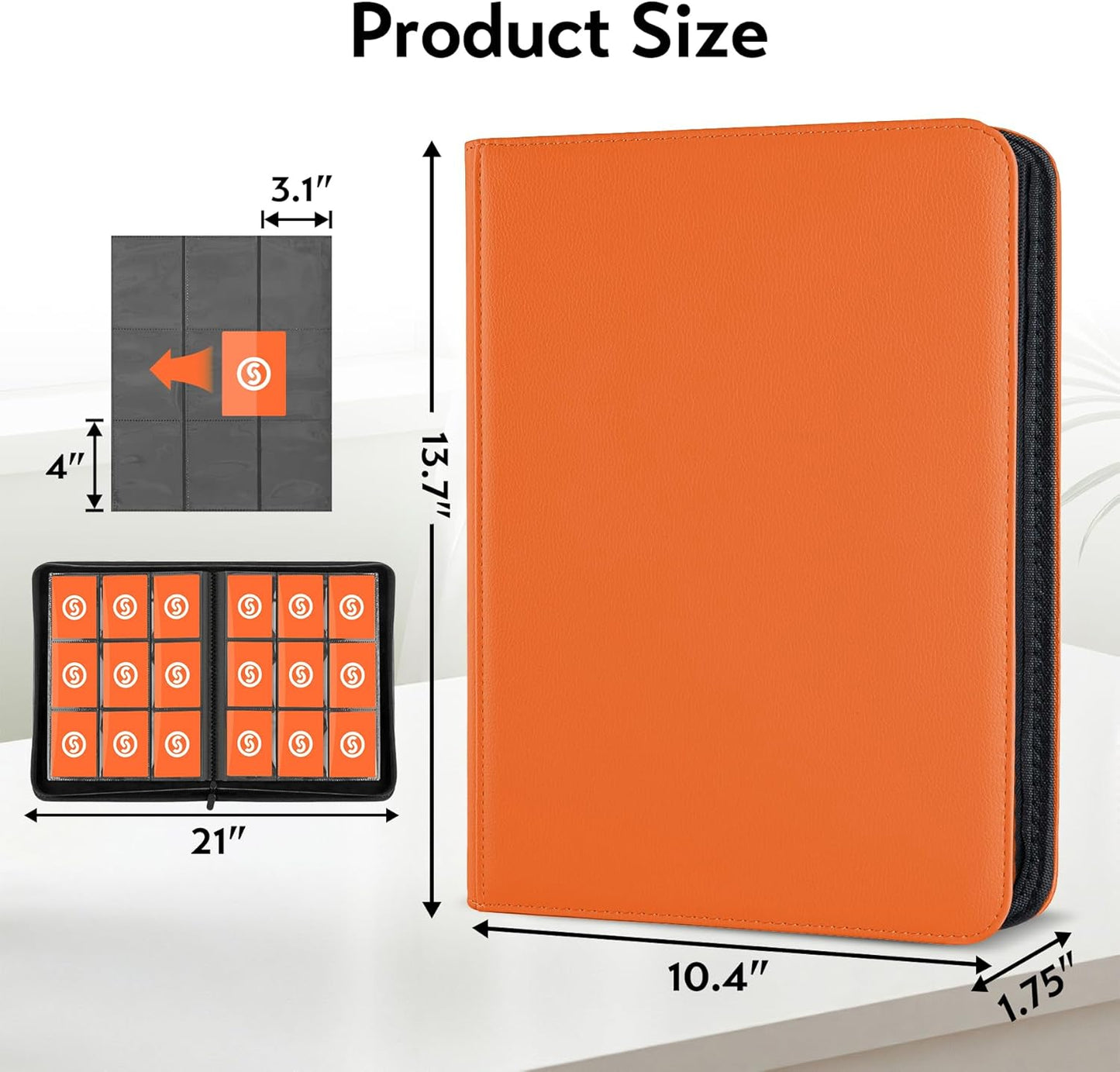 Card Binder 9 Pocket for 360 Cards - Premium Trading Card Binder with Sleeves Protection, Side Loading Collection for TCG, MTG, YGO, One Piece Collectible Cards (Orange)