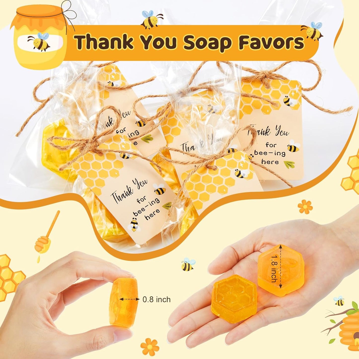 48 Set Baby Shower Favors Bee Party Favors Including Honeycomb Soap with Thank You Card Gift Honey Soap for Guest Gender Reveal Honey Gift Birthday Party Decorations (Yellow)