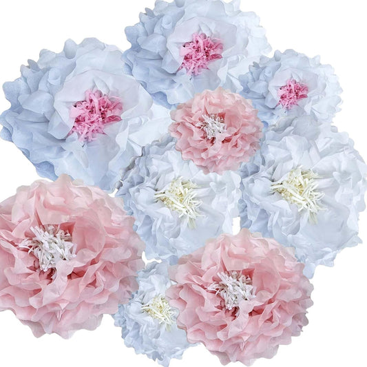 Pink Paper Flowers Decoration-Blush Pink Cream Colorful Paper Pom Poms Wall Decor for Baby Showers, Weddings, Graduations, Tea Parties, Engagement