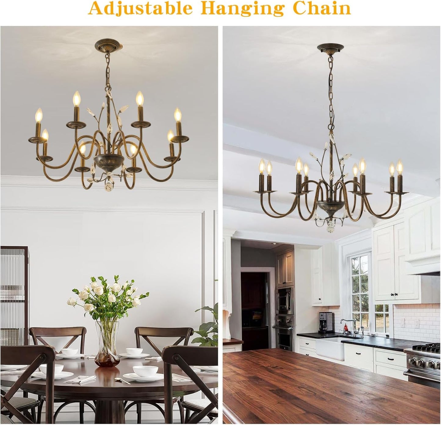 Farmhouse Crystal Chandelier,32 Inch Modern Flower Branch Oil-Rubbed Bronze Rustic Vintage Hanging Pendant Ceiling Light Fixture for Living Room Dining Room Bedroom Foyer Entryway