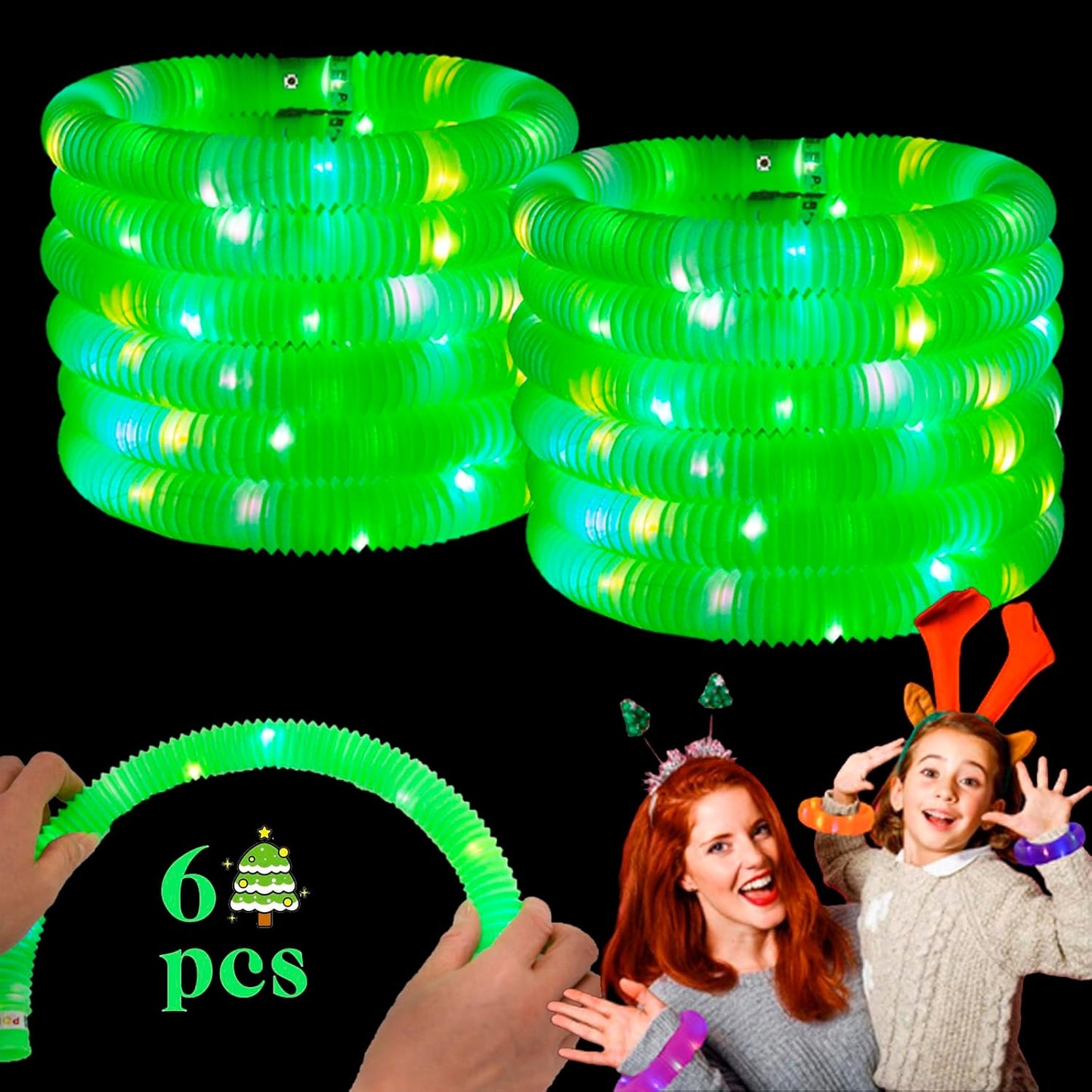 Green 6 Pack Light Up Party Favors Supplies,Bulk Glow Sticks Bracelet,Necklace Accessories for Kids,Birthday Return Gifts Treats,Easter Basket Goodie Bag Stuffer Fillers for Boys Girls