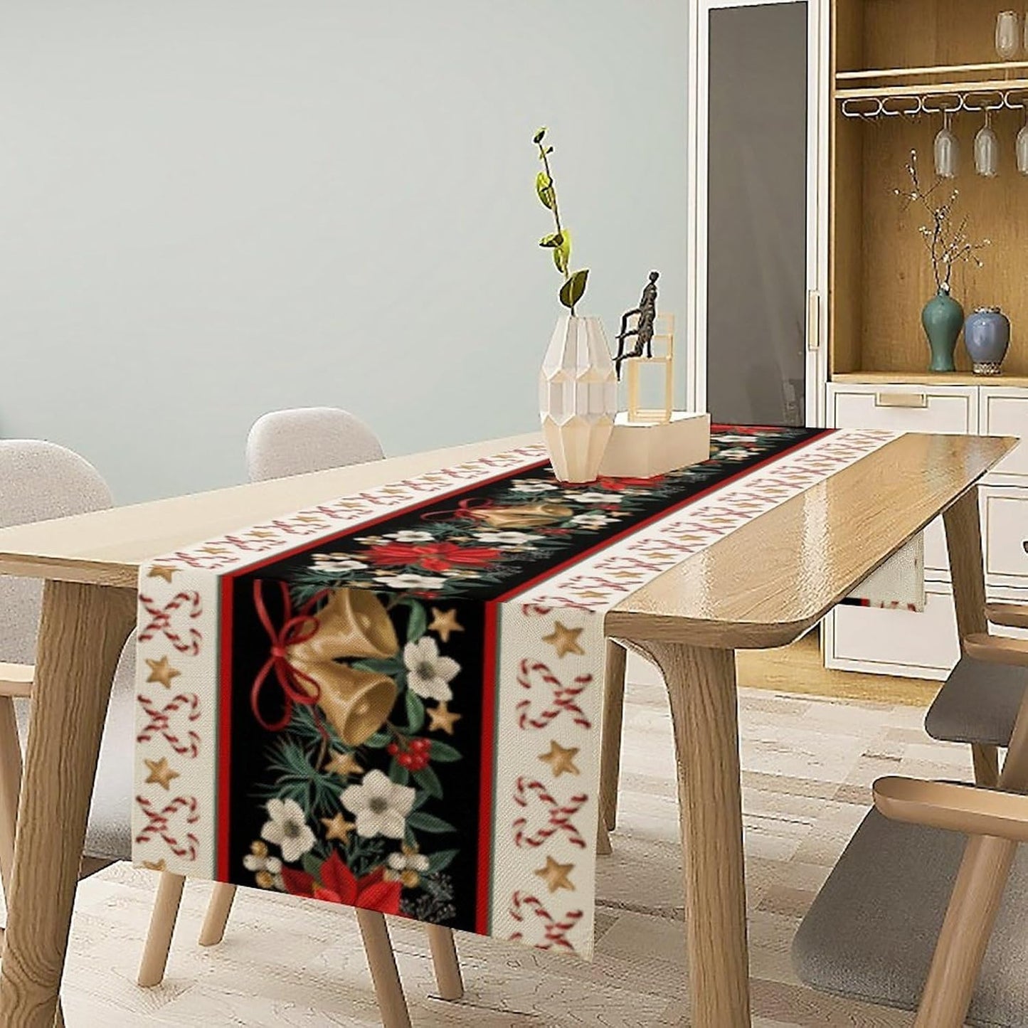 Christmas Table Runner, Xmas Holiday Seasonal Winter Table Cloth Kitchen Dining Table Decoration for Home Party Decor 13x60 Inch