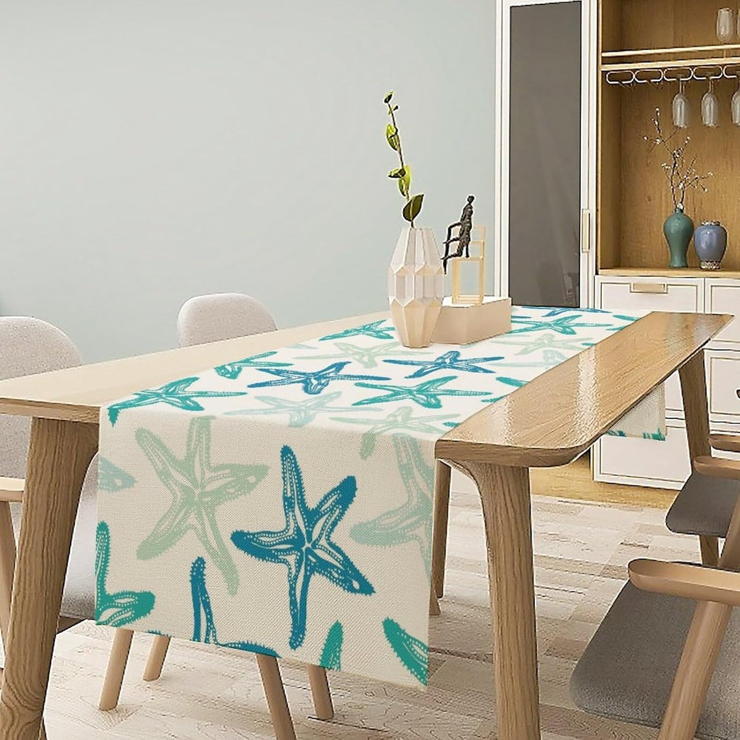 Starfish Plaid Table Flag Green Plaid and Marine Life Starfish Kitchen Table Flag Suitable for Birthday Party Restaurant Decoration Outdoor Picnic 13 * 120 Inch