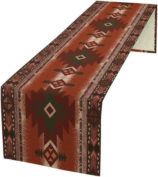Aztec Table Runner Southwestern Ethnic Style Geometric Navajo Tribe Abstract Pattern Vintage Rustic Table Dinner Table Runner 13x60 Inch