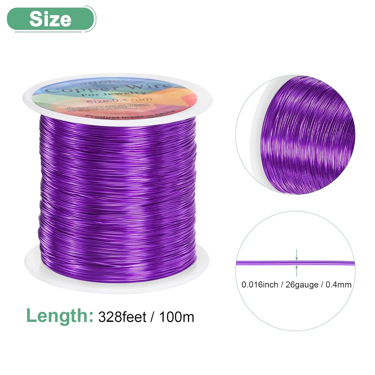 0.4mm Jewelry Wire, 26 Gauge 328FT Craft Wire Copper Beading Wire for Jewelry Making/Planting/Weaving/DIY Crafting, Soft Metal Wires [100M, Purple]