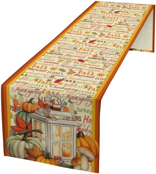 Autumn Table Runner,Farmhouse Leaves Pumpkin Thanksgiving Table Cloth for Kitchen Dining Table Decoration Home Party Decor 13x60 Inch