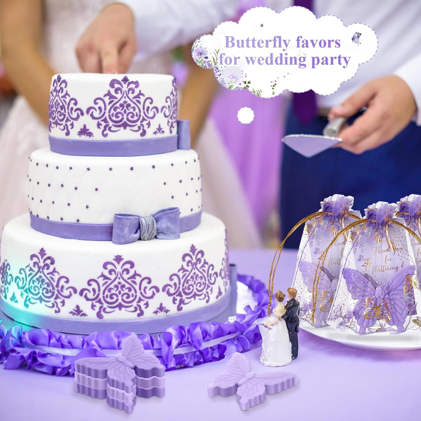 Dunzy 50 Set Butterfly Theme Baby Shower Favors for Guests Butterfly Soap Favors with Thanks You Cards Gift Bags Gender Reveal Baptism Party Decorations Wedding Bridal Souvenirs (Purple,Light Purple)