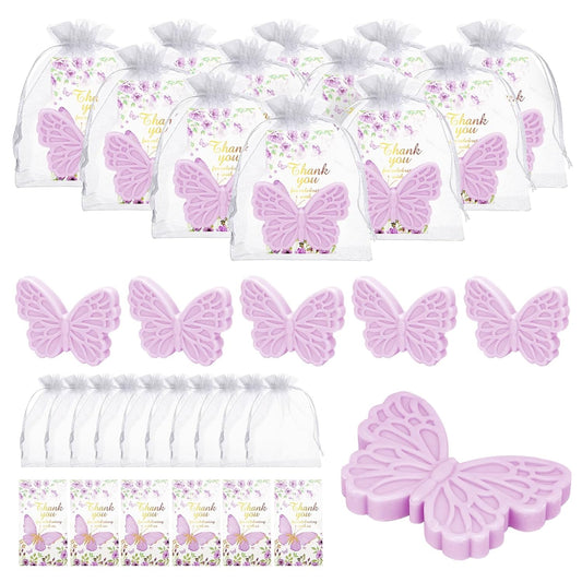 50 Sets Butterfly Baby Shower Favors for Guests Butterfly Soap Favors Handmade Scented Soap with Thank You Cards Organza Bags for Gender Reveal Baptism Decorations Wedding Bridal Gift (50, Purple)