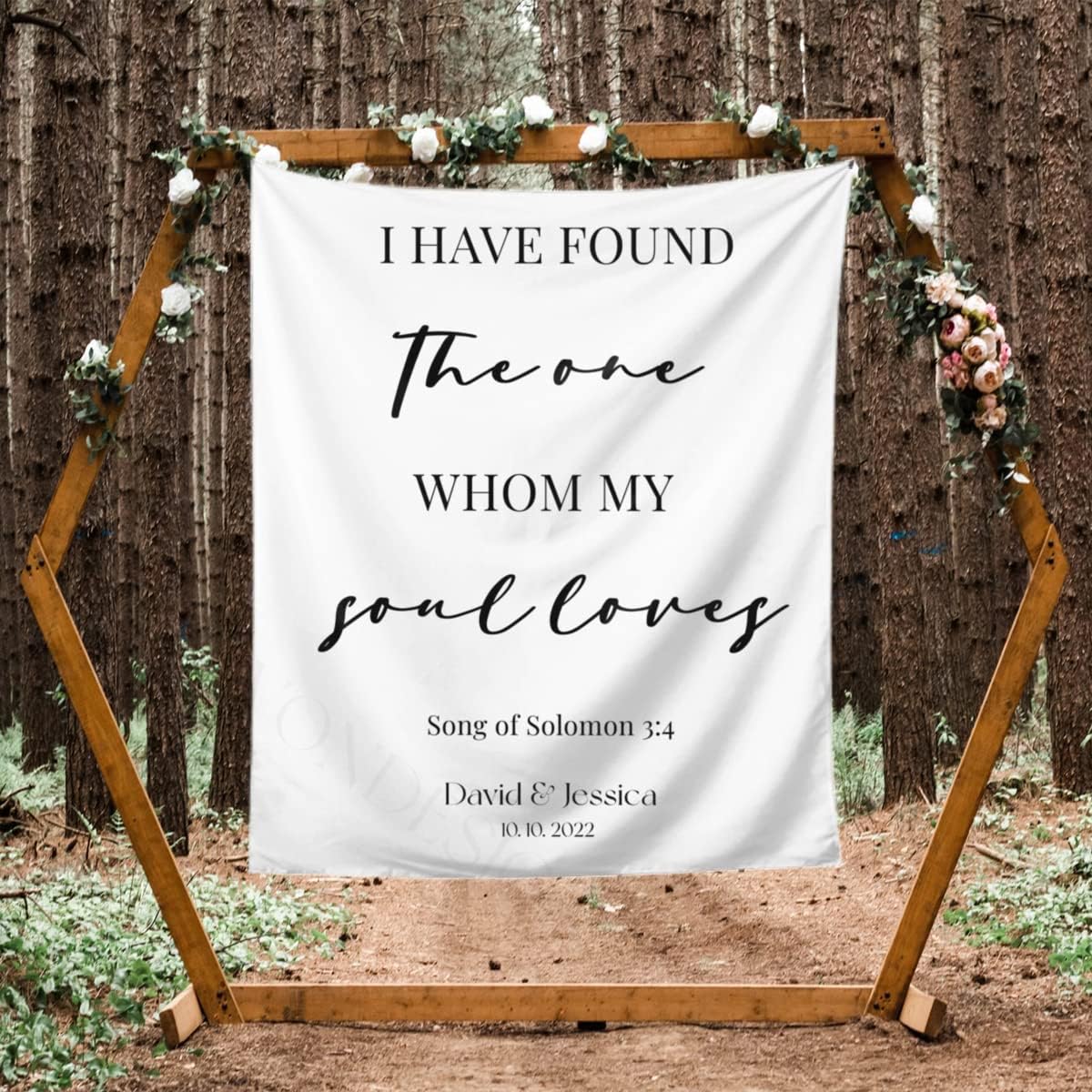 I Have Found The One Whom My Soul Loves Backdrop,Custom Tapestry with Names and Date,Rustic Wedding Sign,Personalized Calligraphy Wedding Banner for Ceremony,Reception Backdrop