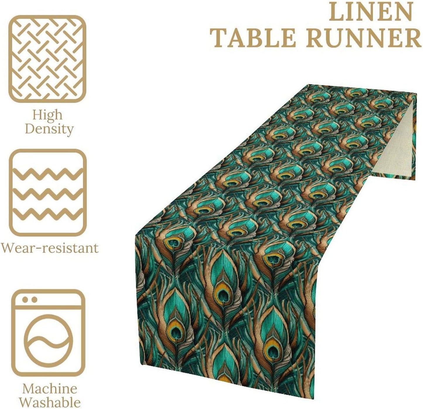 Peacock Feather Table Runner,Retro Aesthetic Green Table Runner for Home Kitchen Dining Party Indoor Outdoor Decoration 13x60 Inch