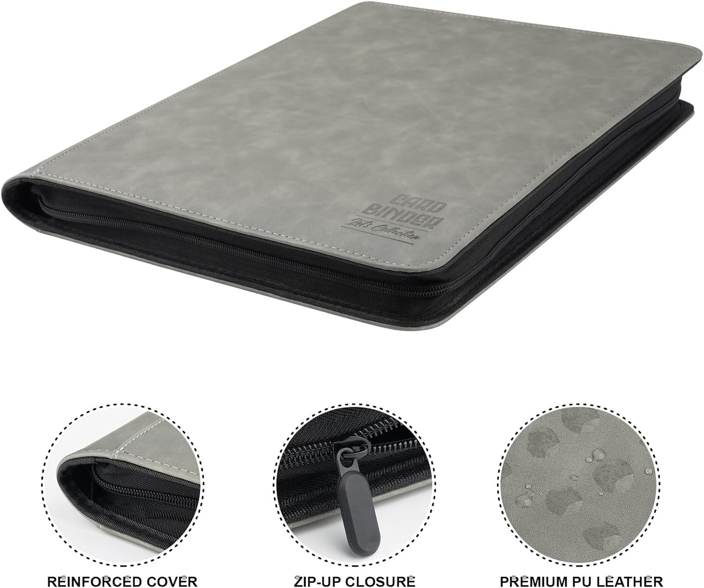 Toploader Binder with 9-Pocket Pages, Holds 288 "3×4" Rigid Toploader Hard Cases, Card Holder for Collectible Cards or Sports Cards, Durable Sleeves for Storage & Display (Gray)