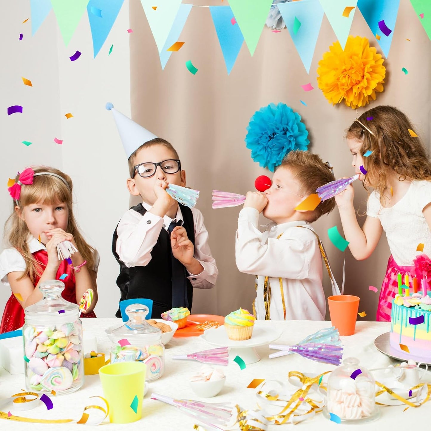 72 pcs Party Blowers, Noise Makers Glitter Metallic Fringed Party Horns for Birthday Blow Horns Graduation Sporting Party Favors Supplies