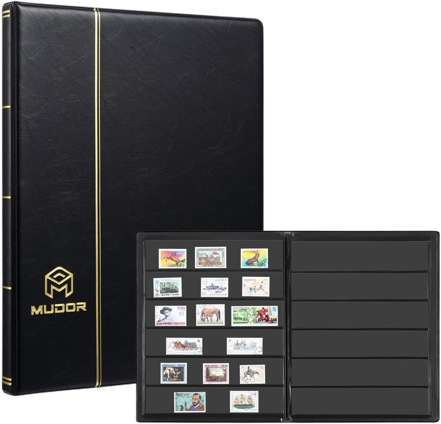 MUDOR Stamp Collecting Album, 6 Rows Pockets Stamp Book for Collectors, 10 Sheets Stamp Stockbook