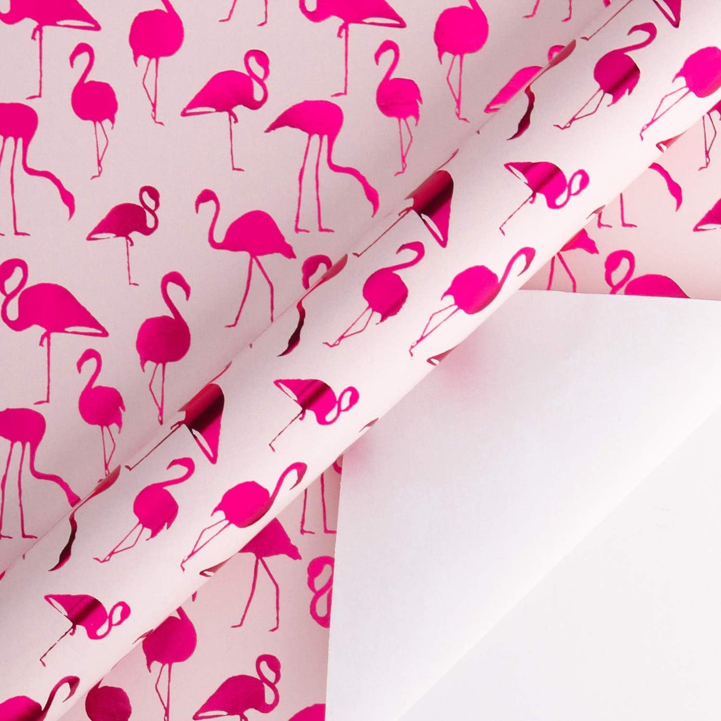 WRAPAHOLIC Wrapping Paper Roll - Mini Roll - 17 Inch X 33 Feet - Pink with Fuschia Foil Flamingo for Wedding, Birthday, Holiday, Baby Shower