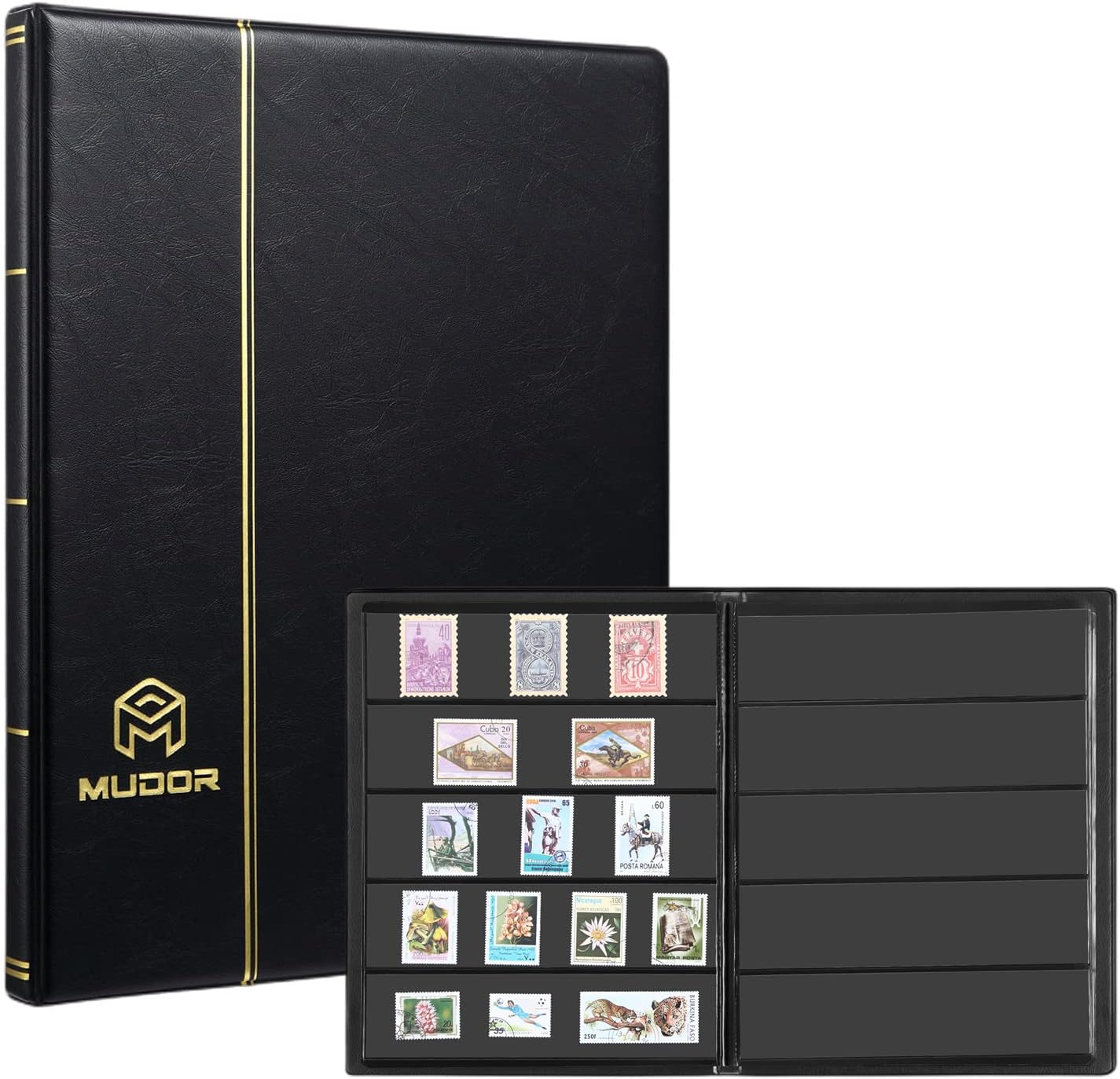 MUDOR Stamp Collecting Album for Collectors, 5 Rows Pockets, 10 Sheets Stamp Stockbook