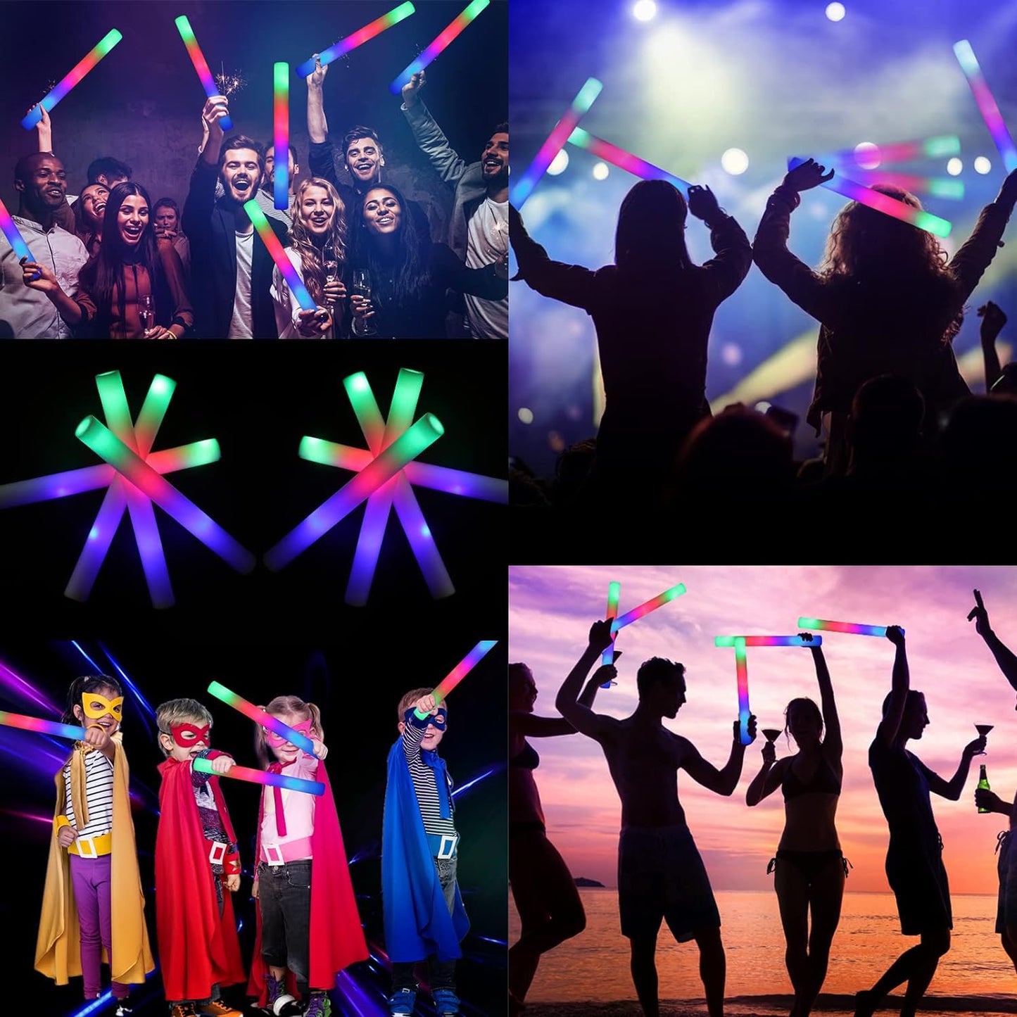 32 PCS LED Foam Glow Sticks Bulk, Glow in The Dark Party Supplies with 3 Modes Colorful Flashing, Glow Sticks Bulk Party Pack for Wedding, Concert, Raves, Events, Birthday