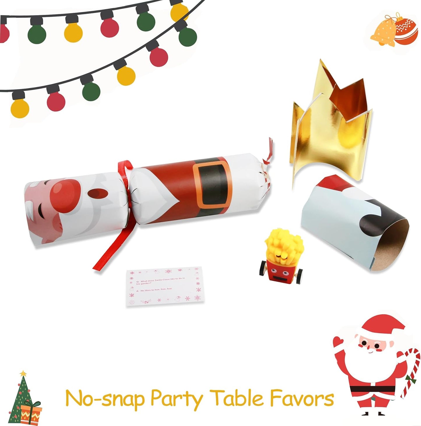12 Pack Christmas No-snap Party Table Favors, Christmas Themed Holiday Supplies with Party Hat, Joke & Little Gift Inside for Kids Adults Xmas Gift