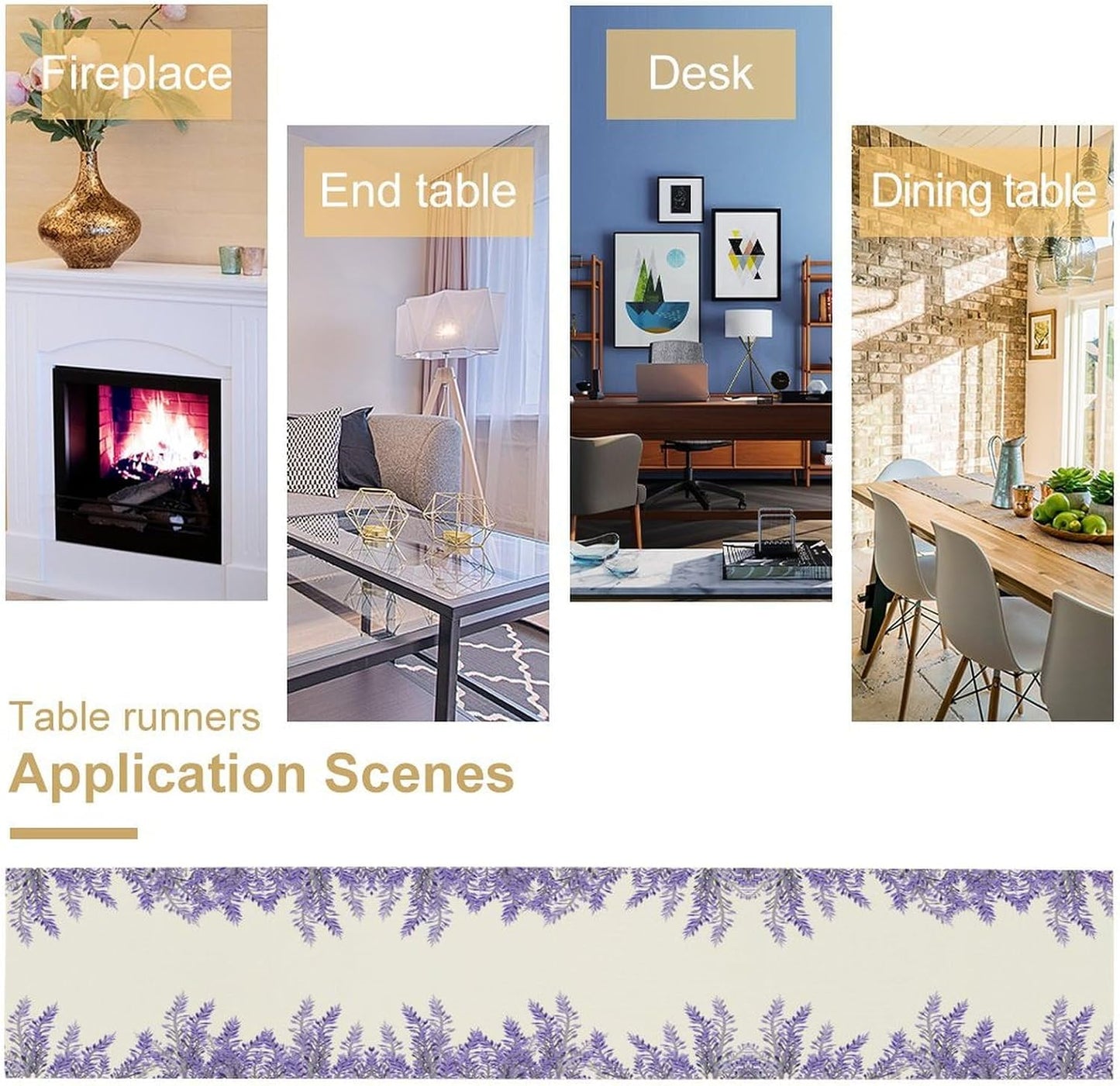 Purple Lavender Table Runner Vintage Watercolor Modern Kitchen Restaurant Decoration Suitable for Indoor and Outdoor Wedding Party Banquet Table Runner 13x90 Inch