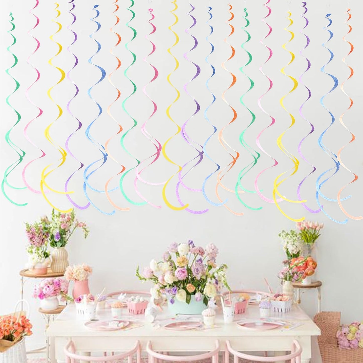 36 Pcs Pastel Hanging Swirl Decorations Pastel Color Felt Swirl Streamer Spiral Ceiling Decorations Garland for Macaron Colorful Birthday Wedding Baby Shower Easter Party Supplies