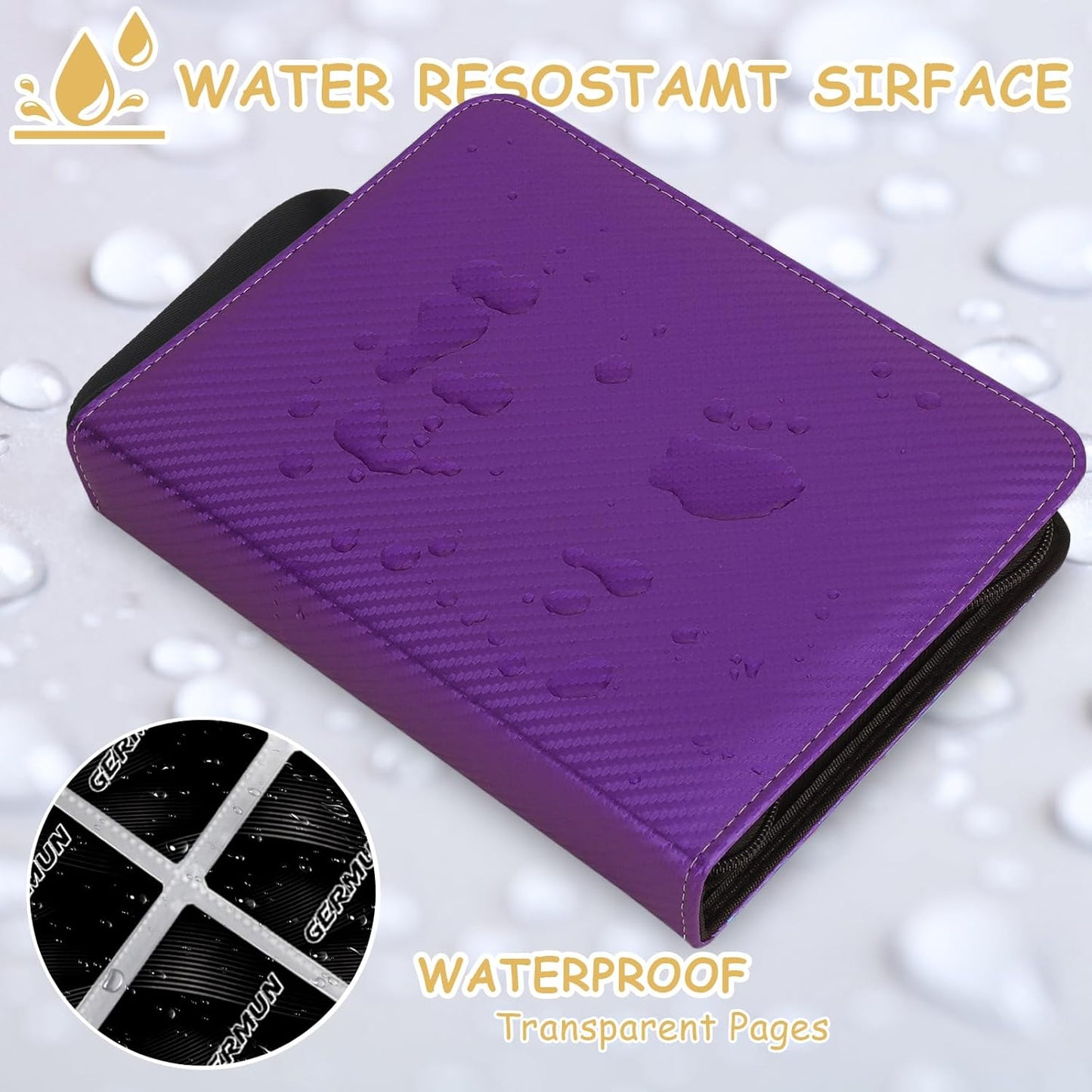 4 Pocket Card Binder, Premium Zip Trading Card Binder, 400 Double Sided Pocket PU Card Collection Binder, Collector Card Album, Card Folder for MTG, TCG, Sports Cards, Game Cards (Purple)