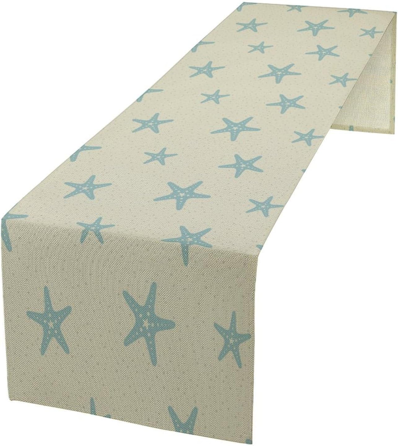 Sea Turtle Table Runner Marine Life Starfish Nautical Blue Green Ocean Theme Kitchen Table Decorations for Indoor Outdoor Home Party Decorations 13x36 Inch