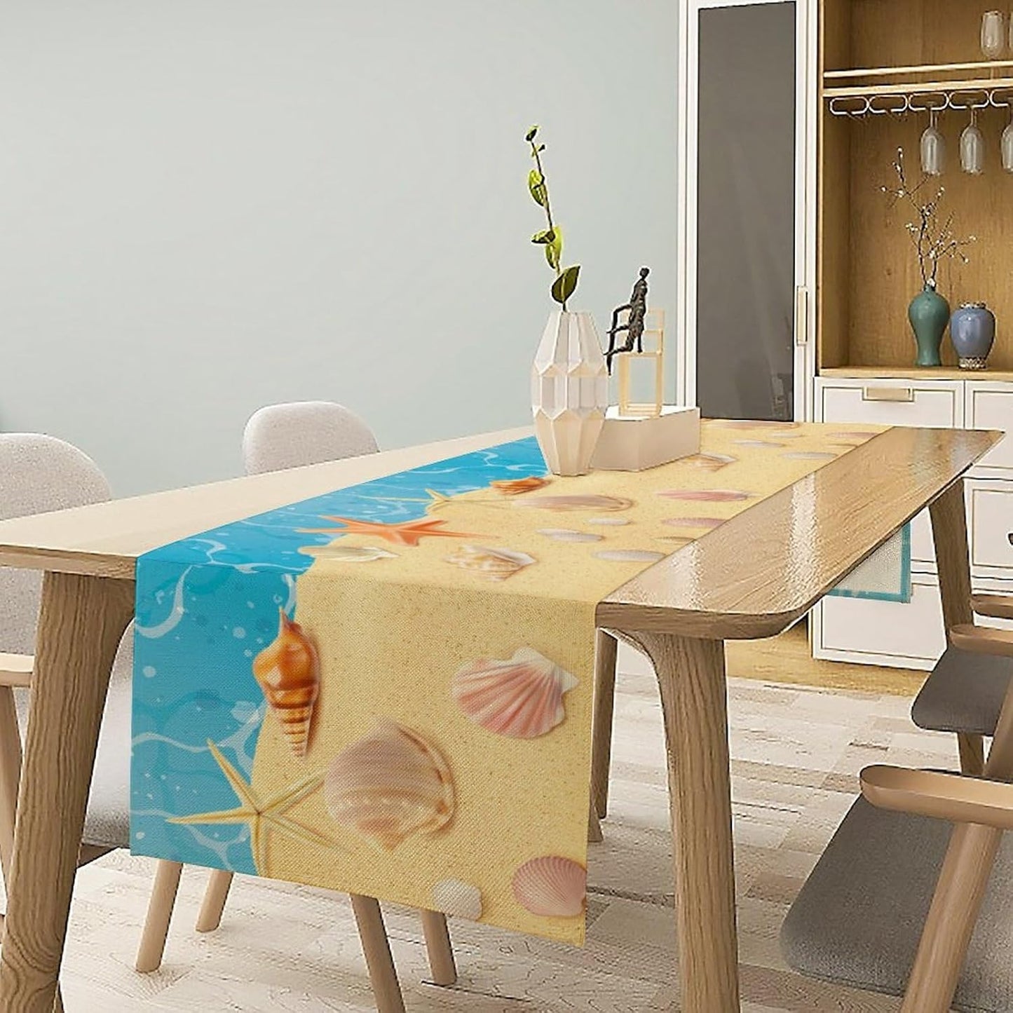 Sea Turtle Table Runner Marine Life Starfish Nautical Blue Green Ocean Theme Kitchen Table Decorations for Indoor Outdoor Home Party Decorations 13 * 120 Inch