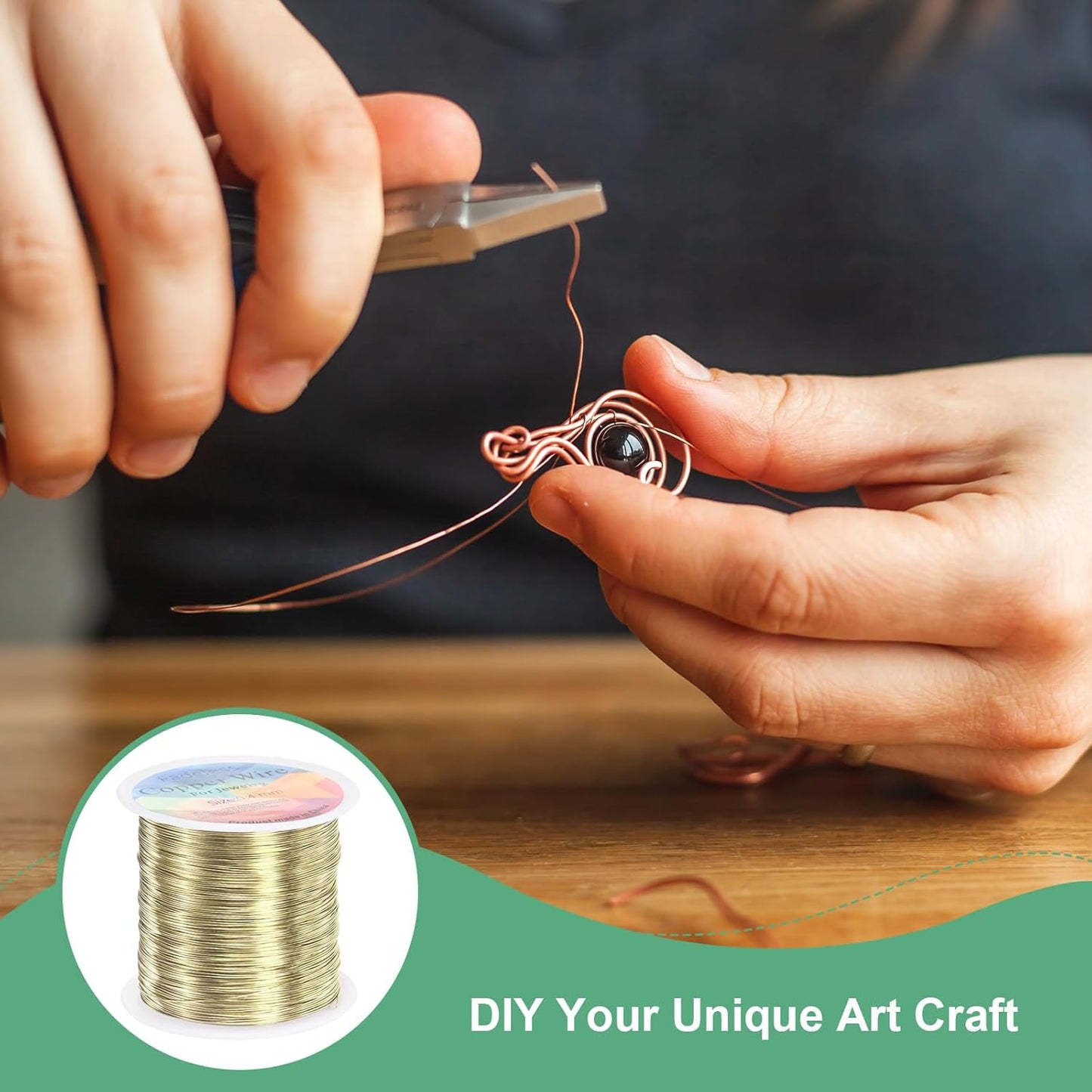 0.4mm Jewelry Wire, 26 Gauge 328FT Craft Wire Copper Beading Wire for Jewelry Making/Planting/Weaving/DIY Crafting, Soft Metal Wires [100M, Light Golden]