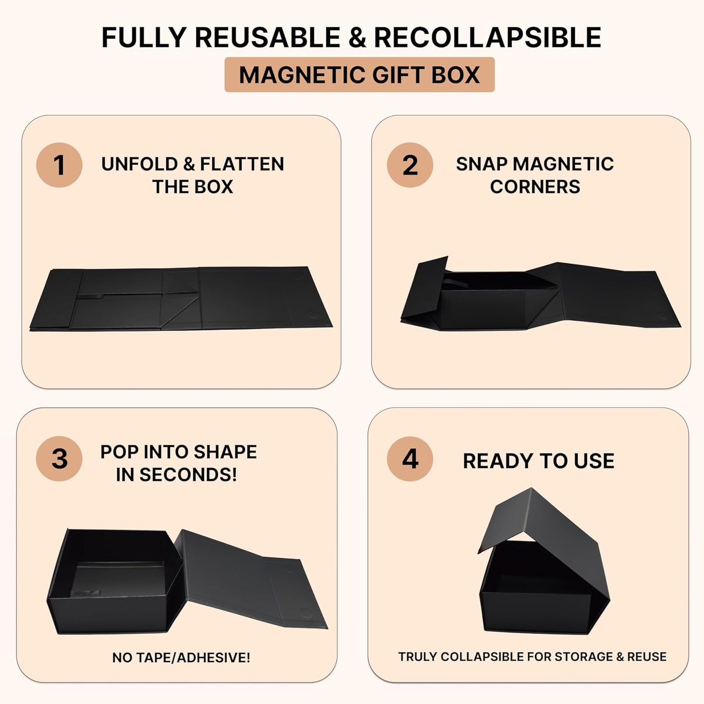 CECOBOX - Gift Boxes with Lids for Presents 6"x6"x2.75" - Matte, Collapsible Magnetic Closure Gift Box - Groomsmen & Bridesmaid Proposal Boxes, Wedding, PR, Birthdays, Holidays (White)