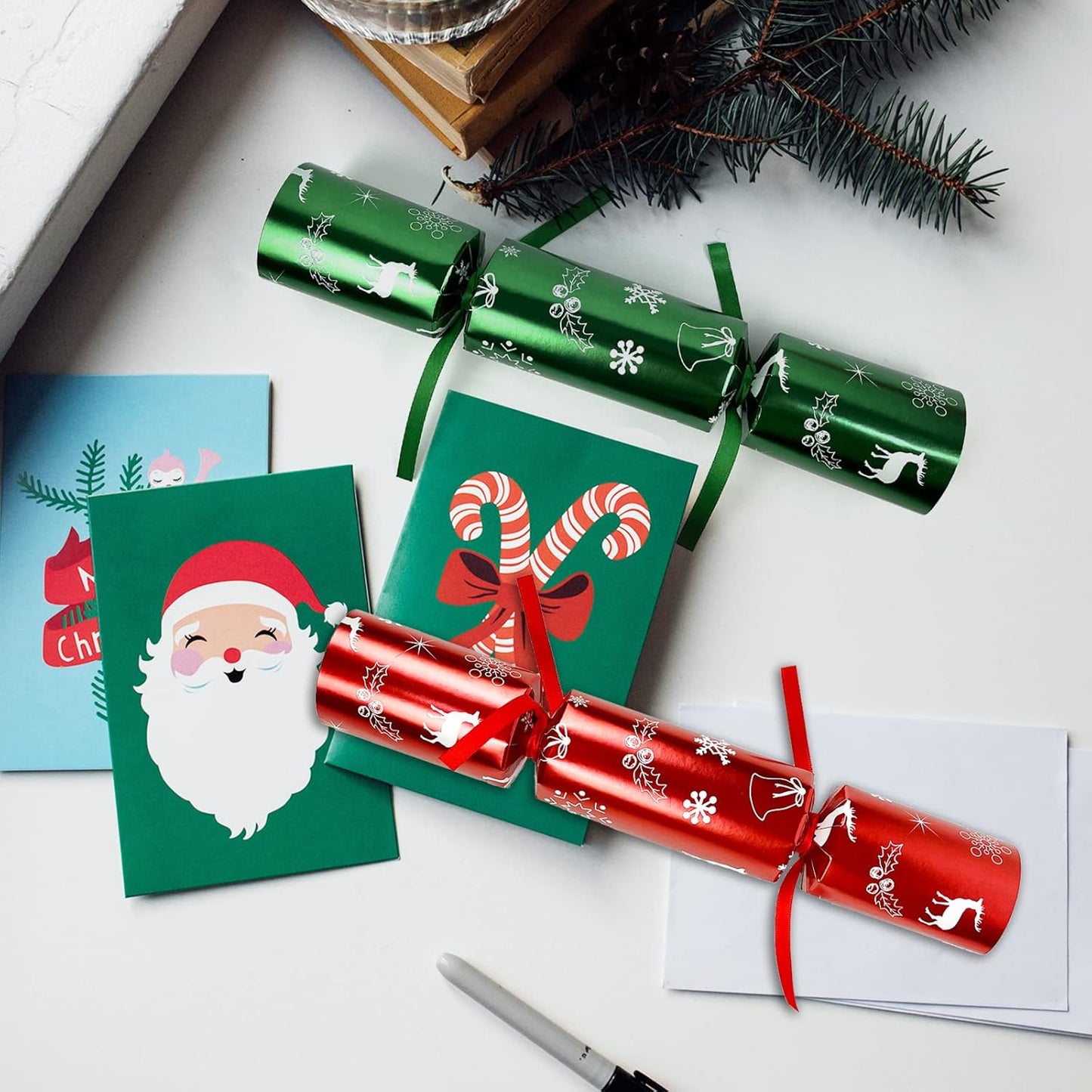 12 Pack Christmas No-snap Party Table Favors, Christmas themed Holiday Supplies with Party Hat, Joke & Little Gift Inside for Kids Adults Xmas Gift