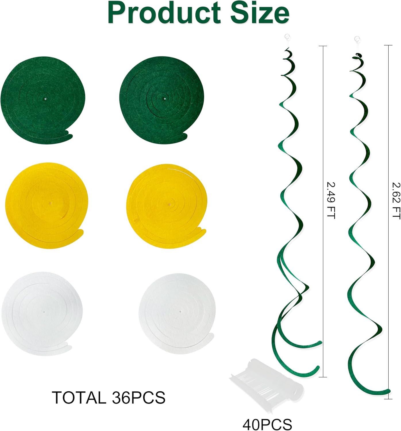 36 Pcs Green Yellow White Hanging Swirl Decorations Felt Swirl Streamer Spiral Ceiling Garland Banner for Graduation Birthday Wedding Retirement Baby Shower Spring Summer Garden Party Decor Supplies