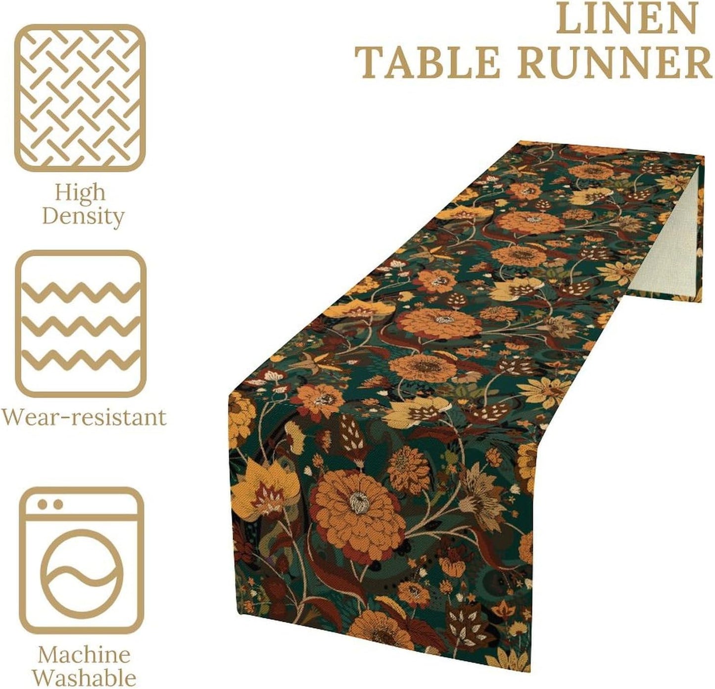 Orange Boho Floral Table Runner, Vintage Bohemian Home Kitchen Table Decoration for Birthday Party Picnic Decoration 13x90 Inch 1PCS