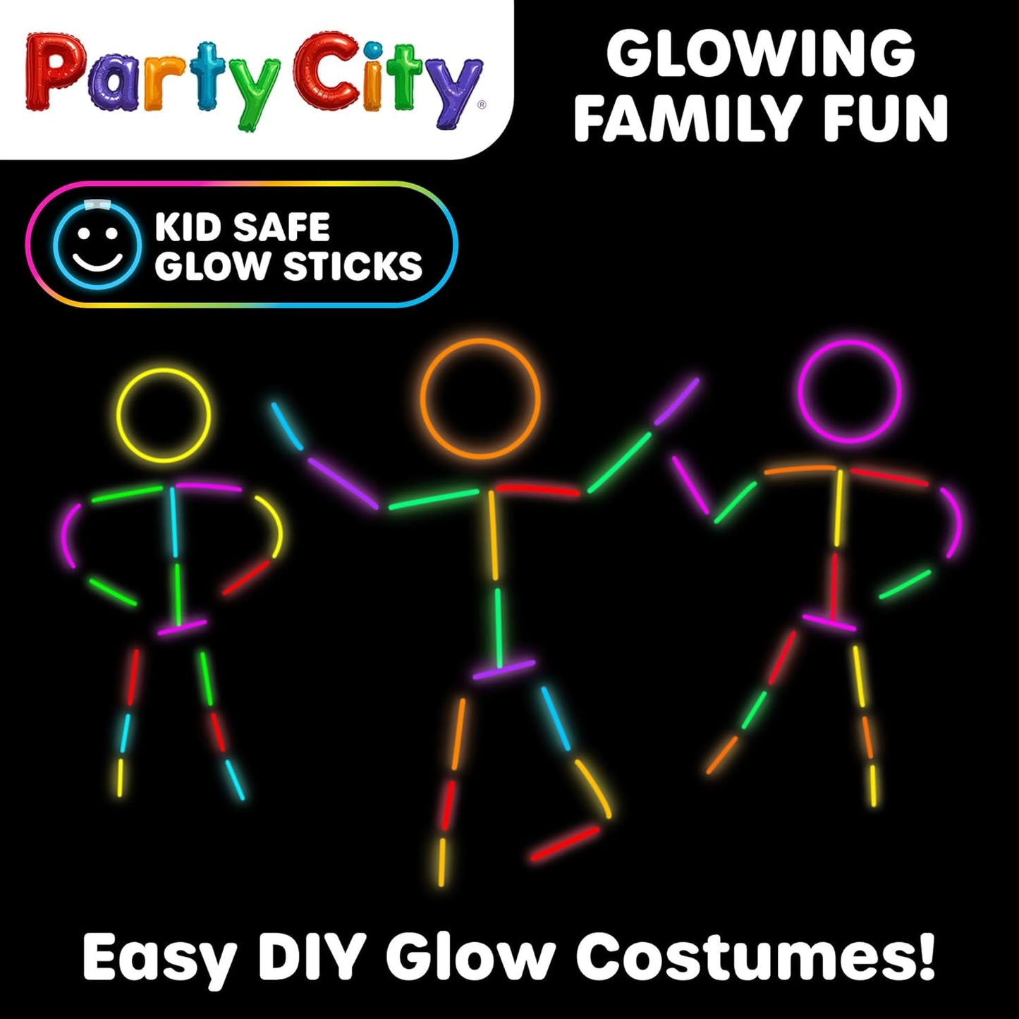 Party City 100 Glow Sticks Bulk Party Pack 8”– Neon Glow in the Dark Party Supplies, Glowsticks with Connectors Bracelets & Necklaces, Light Up Favors for Kids, Adults, Birthdays, Parties, Decorations