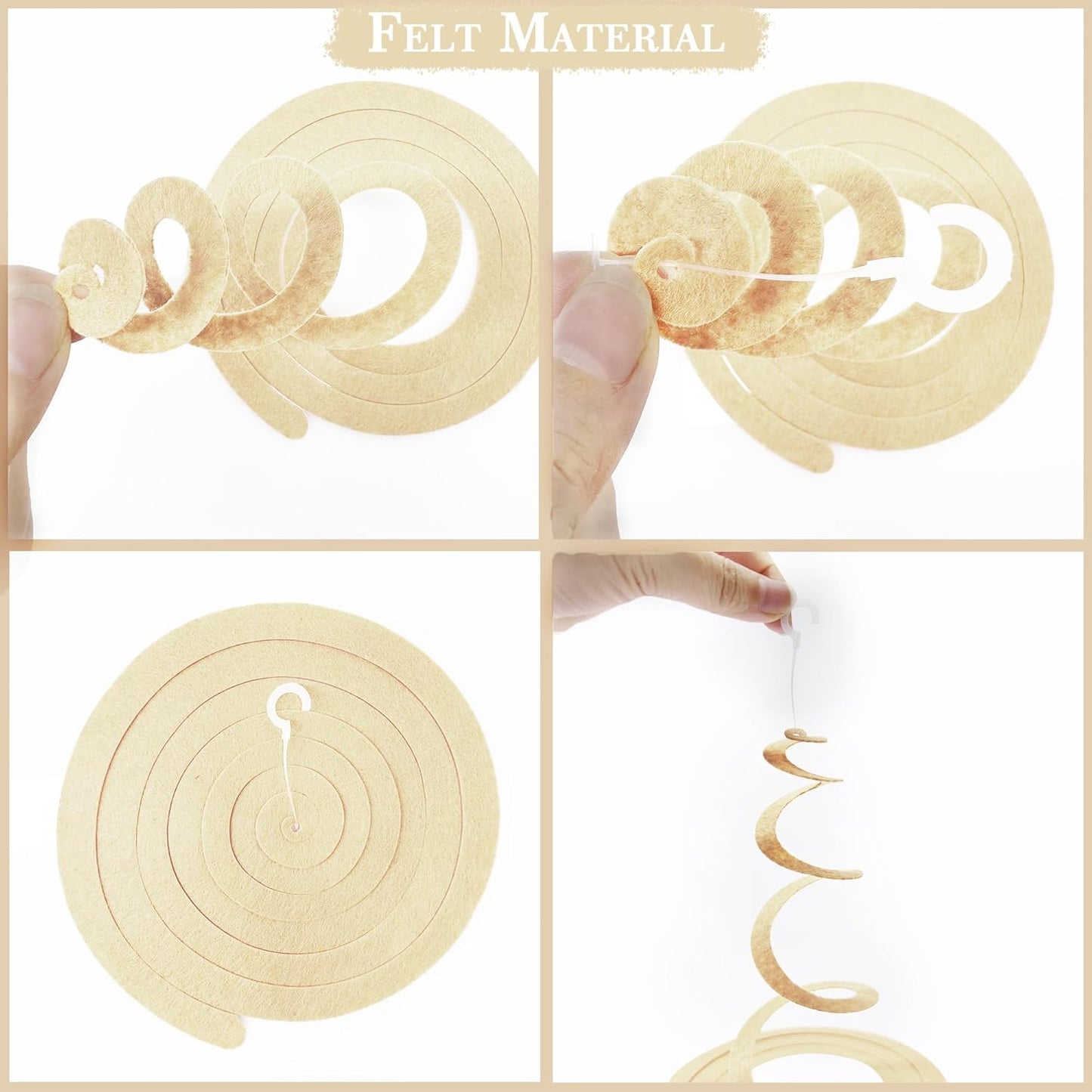 36 Pcs Jungle Hanging Swirl Decorations Sage Green Brown Beige Felt Swirl Streamer Spiral Ceiling Garland for Safari Jungle Woodland Wild One Birthday Neutral Baby Shower Party Decorations Supplies