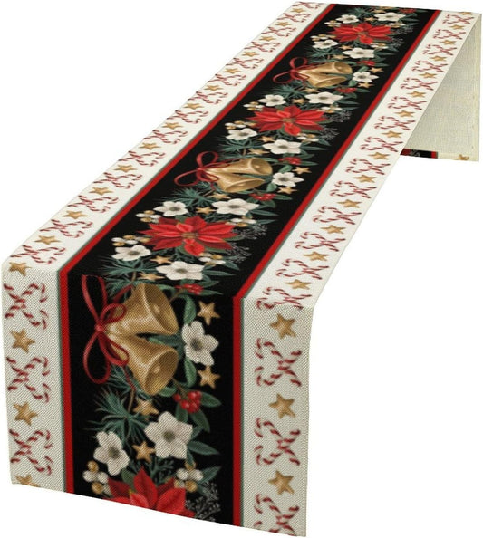 Christmas Table Runner, Xmas Holiday Seasonal Winter Table Cloth Kitchen Dining Table Decoration for Home Party Decor 13x60 Inch