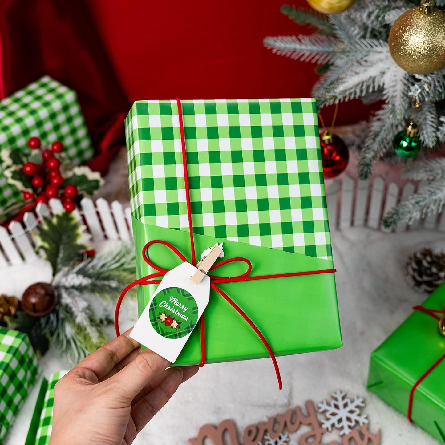 Burymento Green Checkerboard Wrapping Paper, Gift Wrap for Birthday, Valentines, Mothers day, Graduation, Wedding, Fathers day, Baby Shower, Christmas (17in x 32.8ft)