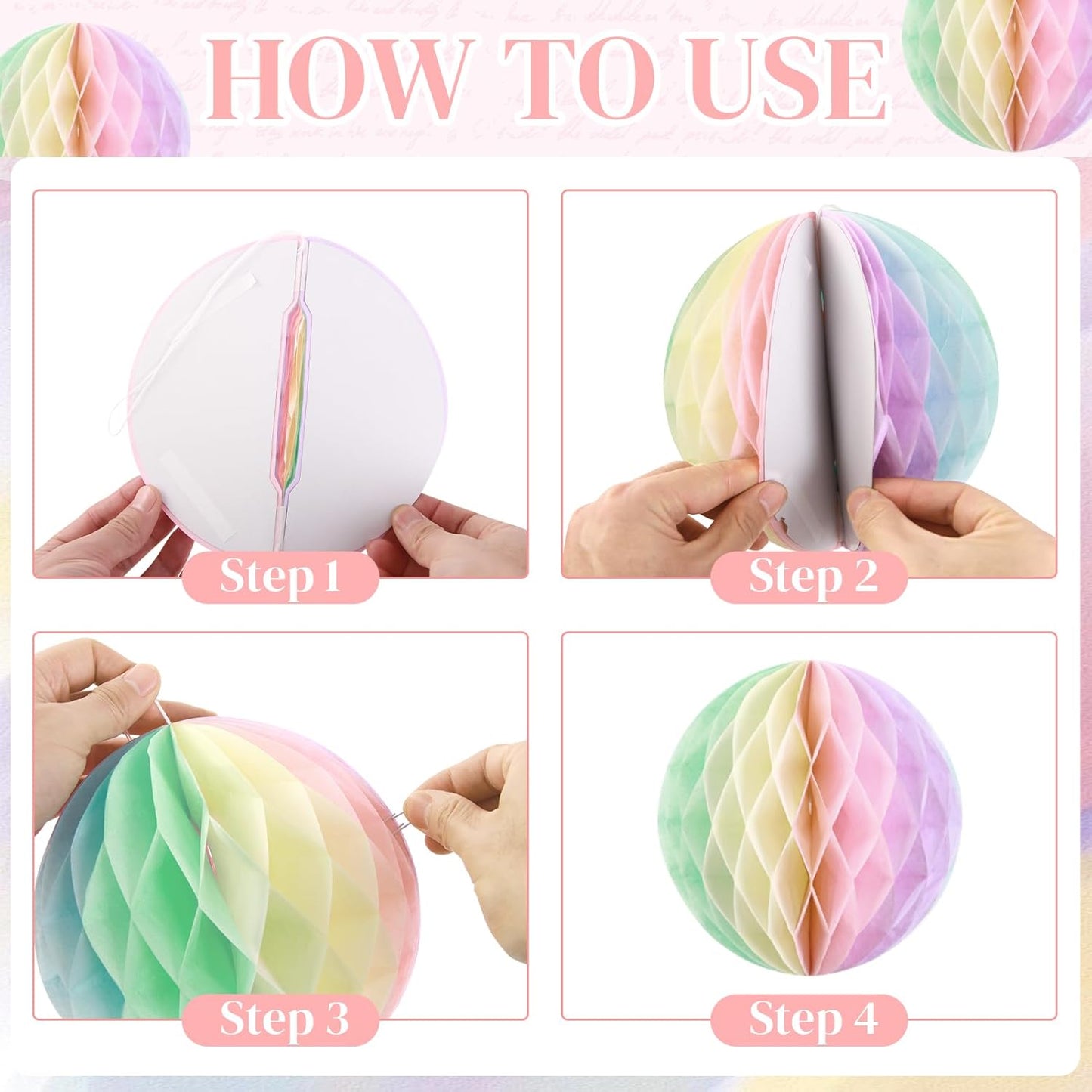 Pastel Hanging Honeycomb Ball, Rainbow Party Decorations，Pastel Birthday Party Decor for Macron Birthday Classroom Baby Shower Bridal Wedding Decor, Set of 9