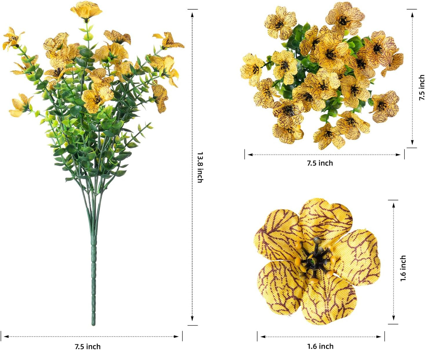 HyeFlora Artificial Fall Flowers Faux Mums for Outdoor Indoor Garden Home Decoration, Faux Flower Daisy with Eucalyptus Leaves Fake Plants Greenery Boxwood Porch Patio, 12 Bundles (Yellow)