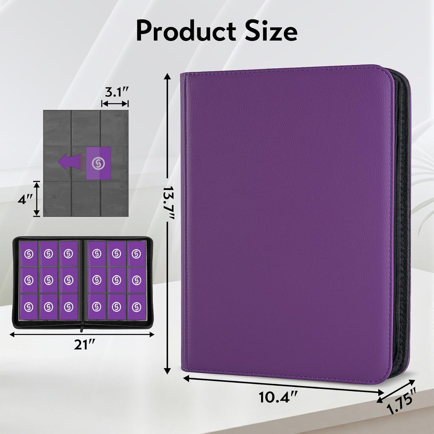 Card Binder 9 Pocket for 360 Cards - Premium Trading Card Binder with Sleeves Protection, Side Loading Card Collection Binder for TCG, MTG, YGO, One Piece Collectible Cards (Purple)