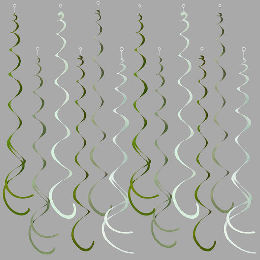 36Pcs Olive Green Hanging Swirl Decorations Ombre Sage Green Felt Swirl Streamer Spiral Ceiling Garland for Neutral Baby Shower Birthday Wedding Engagement Safari Jungle Woodland Party Supplies